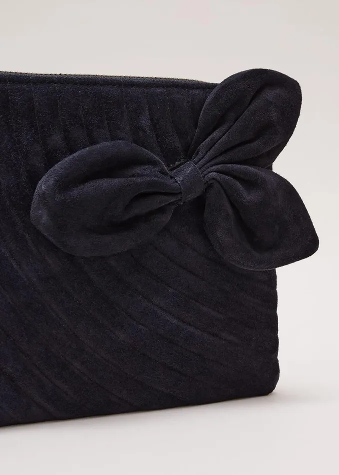 Phase Eight Suede Structured Bow Clutch Bag Navy Women Bags and Clutches