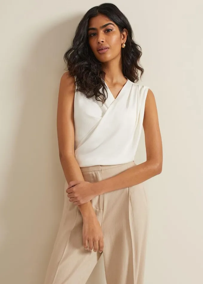 Phase Eight Sutton Sleeveless Drape Rib Top Ivory Women Tops and TShirts