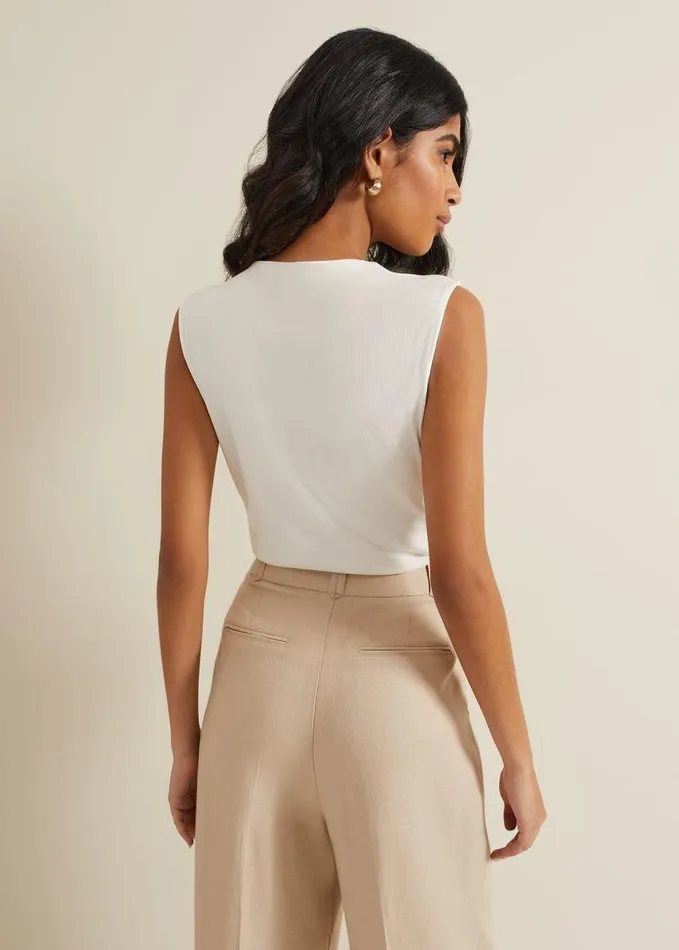Phase Eight Sutton Sleeveless Drape Rib Top Ivory Women Tops and TShirts