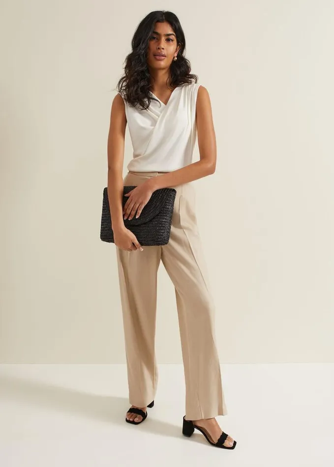 Phase Eight Sutton Sleeveless Drape Rib Top Ivory Women Tops and TShirts