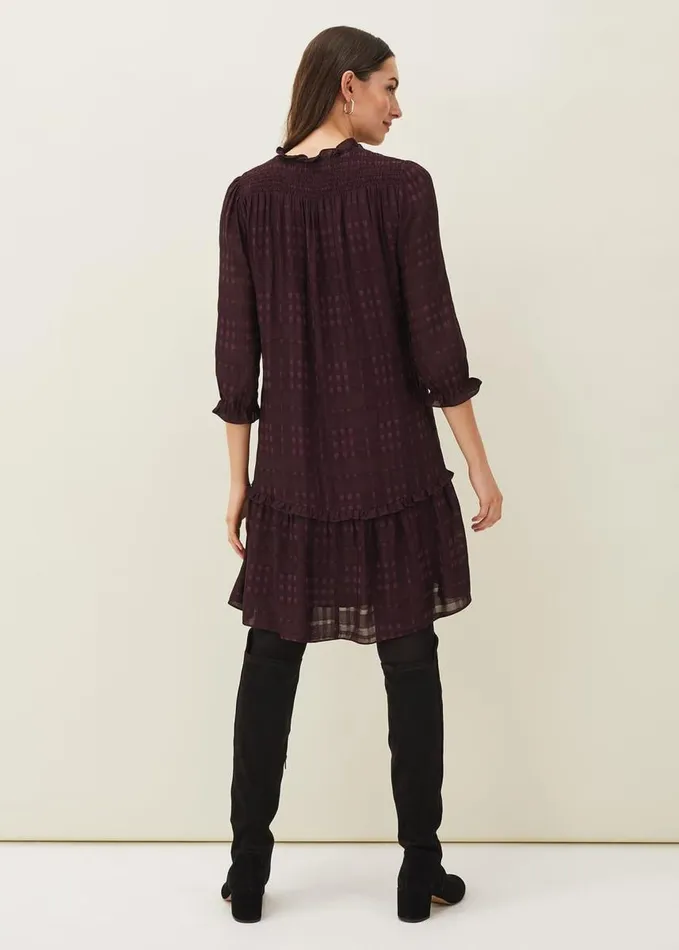 Phase Eight Tansy Ruffle Swing Dress Blackcurrant Women Dresses