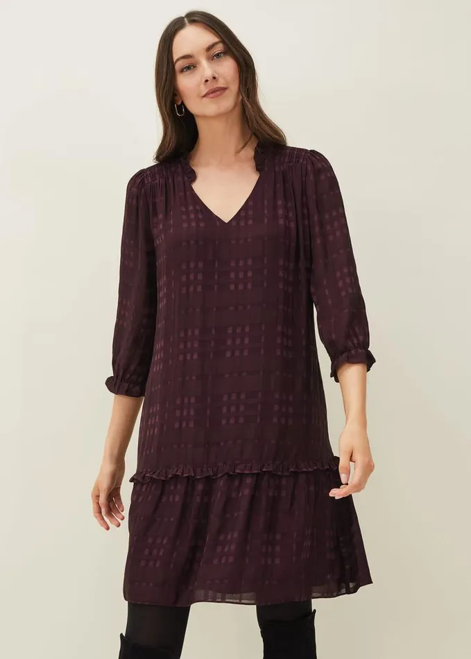 Phase Eight Tansy Ruffle Swing Dress Blackcurrant Women Dresses