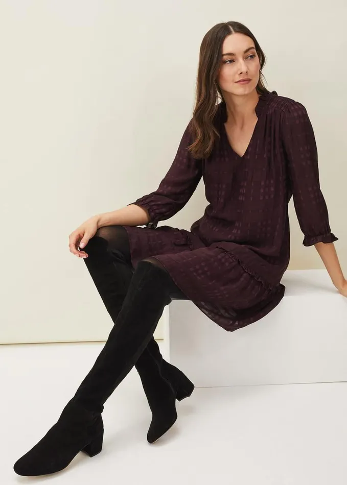 Phase Eight Tansy Ruffle Swing Dress Blackcurrant Women Dresses