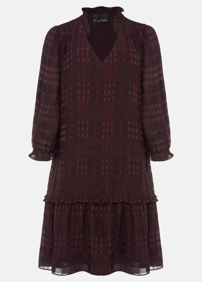 Phase Eight Tansy Ruffle Swing Dress Blackcurrant Women Dresses