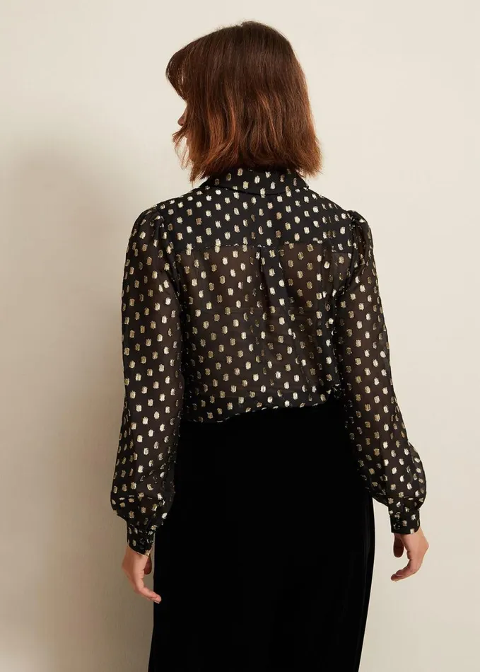 Phase Eight Tate Spot Jacquard Blouse Black Women Shirts and Blouses