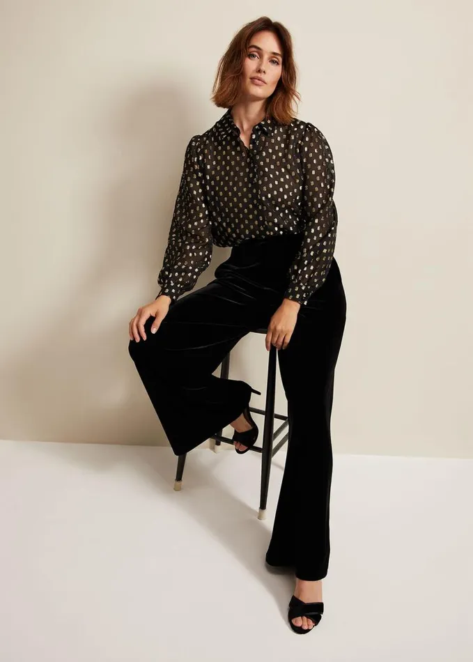 Phase Eight Tate Spot Jacquard Blouse Black Women Shirts and Blouses