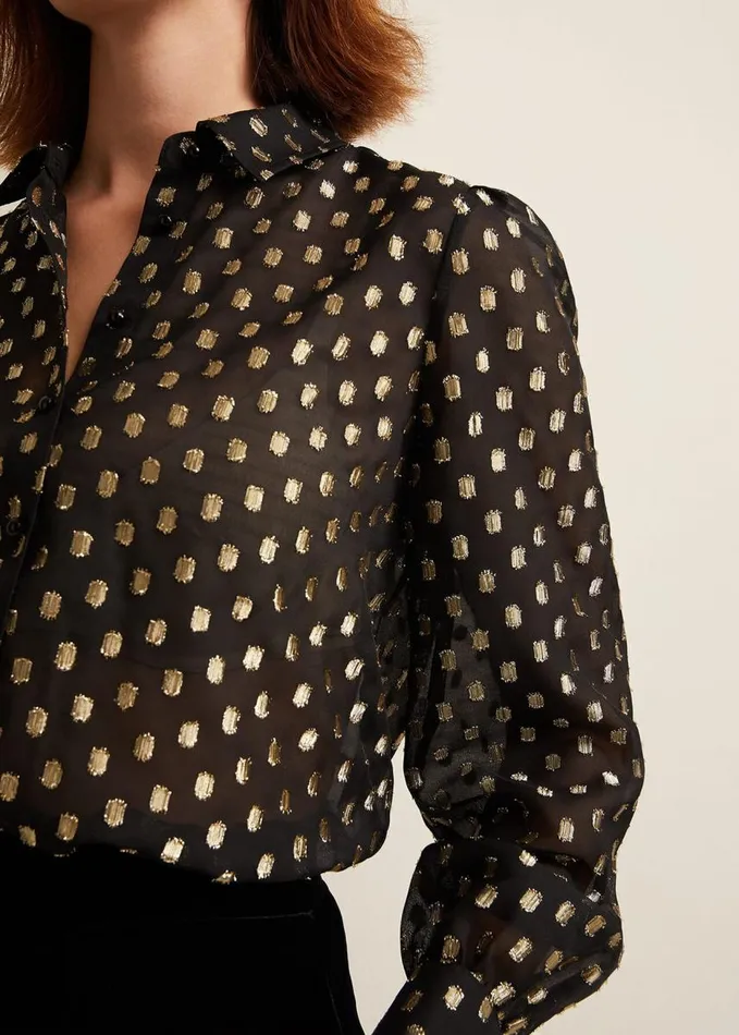 Phase Eight Tate Spot Jacquard Blouse Black Women Shirts and Blouses