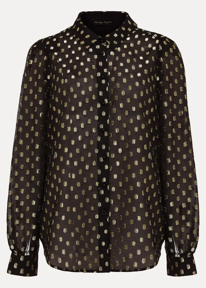 Phase Eight Tate Spot Jacquard Blouse Black Women Shirts and Blouses