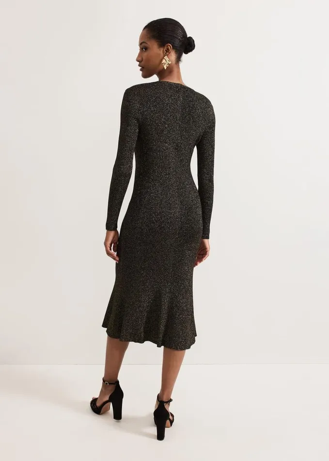 Phase Eight Tillie Lurex Flippy Hem Dress Gold Women Dresses