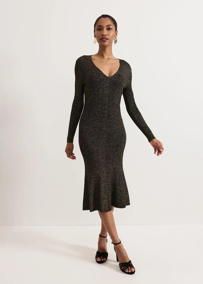 Phase Eight Tillie Lurex Flippy Hem Dress Gold Women Dresses