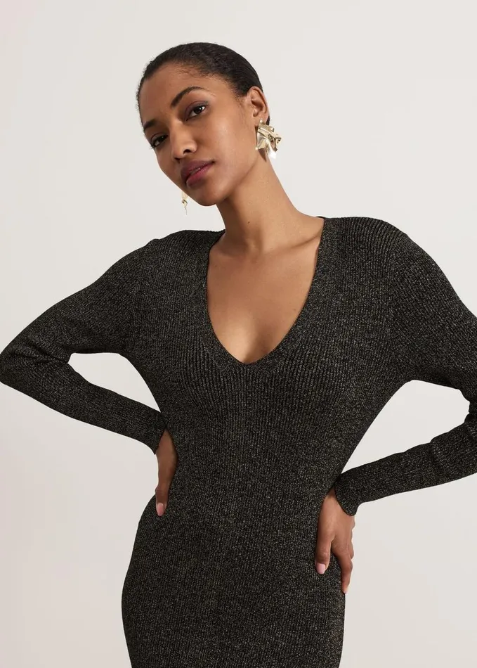 Phase Eight Tillie Lurex Flippy Hem Dress Gold Women Dresses
