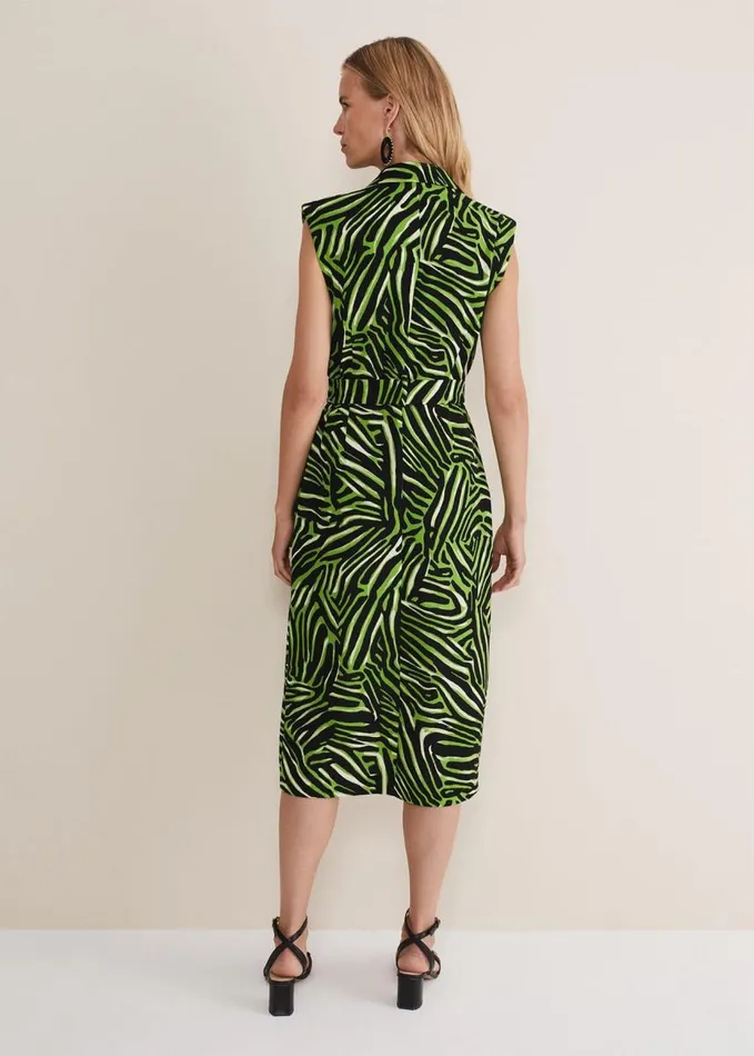 Phase Eight Trinny Zebra Print Trench Midi Dress Green Women Dresses