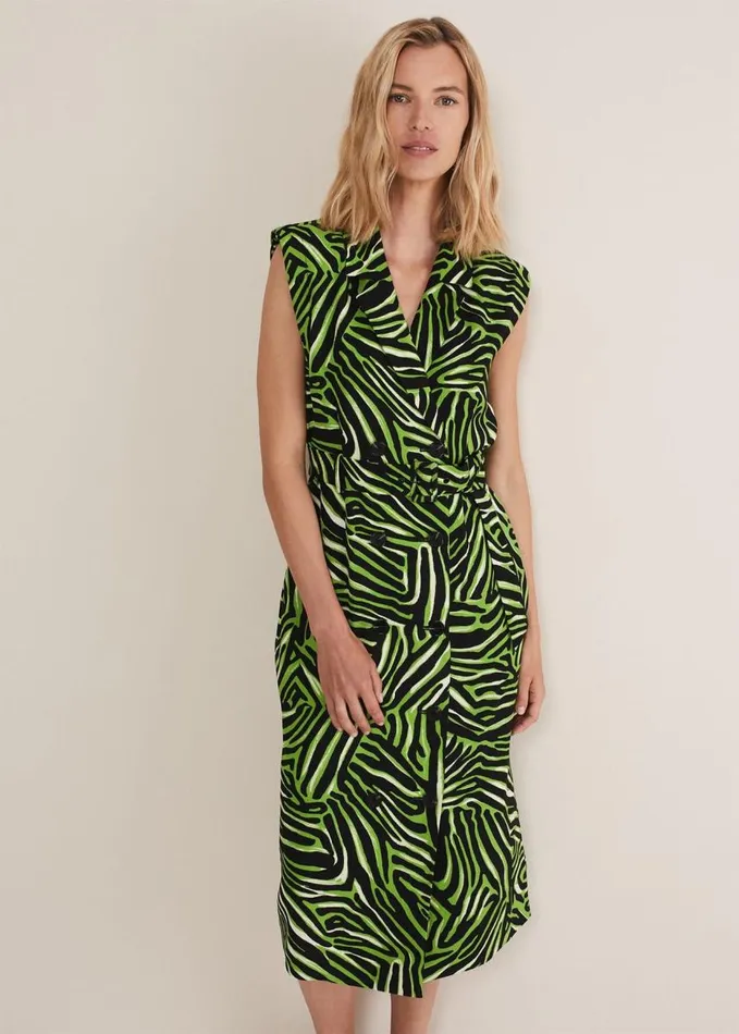 Phase Eight Trinny Zebra Print Trench Midi Dress Green Women Dresses