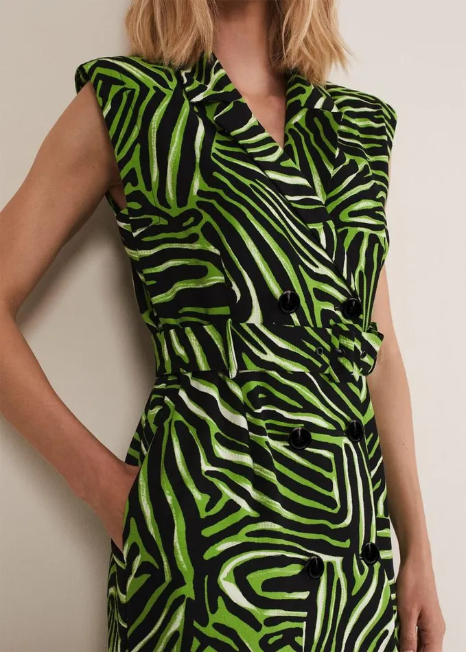 Phase Eight Trinny Zebra Print Trench Midi Dress Green Women Dresses