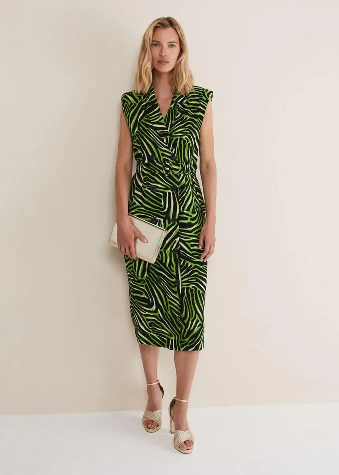 Phase Eight Trinny Zebra Print Trench Midi Dress Green Women Dresses
