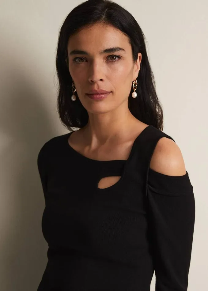 Phase Eight Wren Black Cut Out Knitted Top Black Women Knitwear