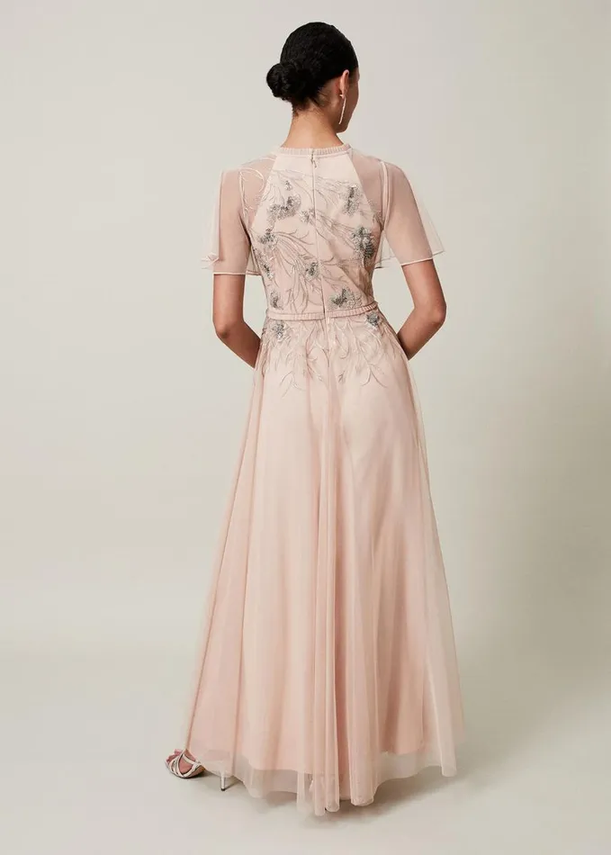 Phase Eight Zena Beaded Tulle Maxi Dress Pale Pinksilver Women Dresses