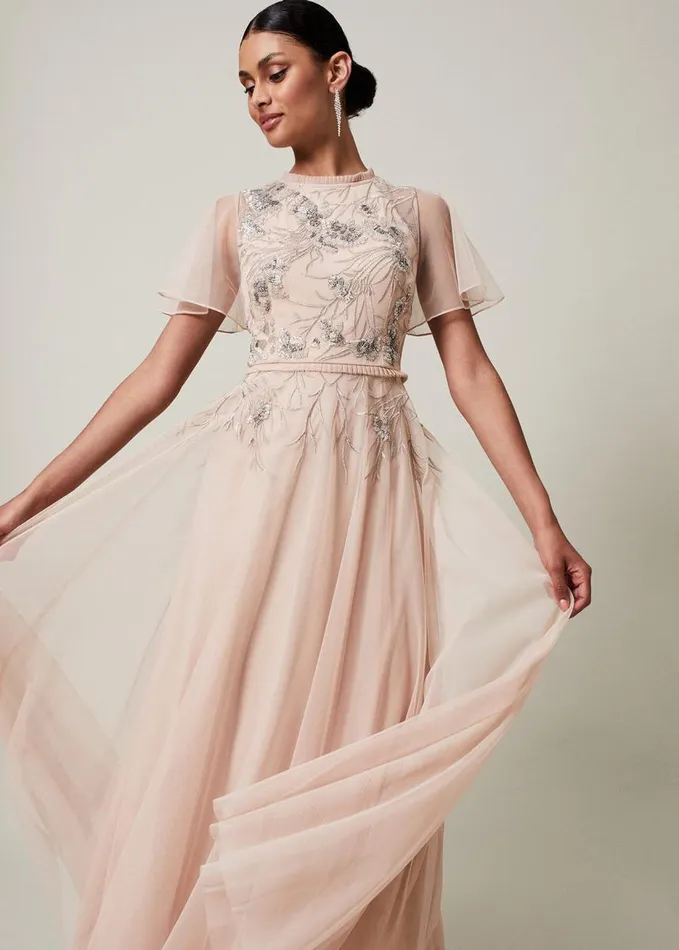 Phase Eight Zena Beaded Tulle Maxi Dress Pale Pinksilver Women Dresses