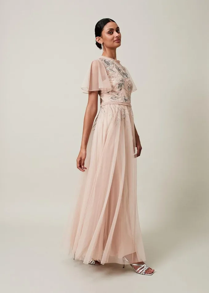 Phase Eight Zena Beaded Tulle Maxi Dress Pale Pinksilver Women Dresses