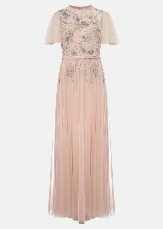 Phase Eight Zena Beaded Tulle Maxi Dress Pale Pinksilver Women Dresses