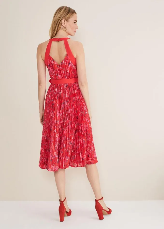 Phase Eight Zoya Pleat Midi Floral Dress Redpink Women Dresses