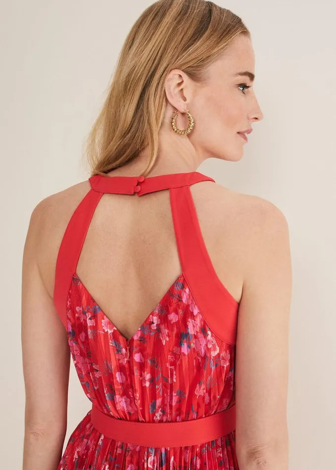 Phase Eight Zoya Pleat Midi Floral Dress Redpink Women Dresses