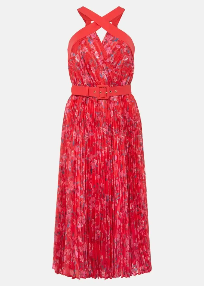 Phase Eight Zoya Pleat Midi Floral Dress Redpink Women Dresses