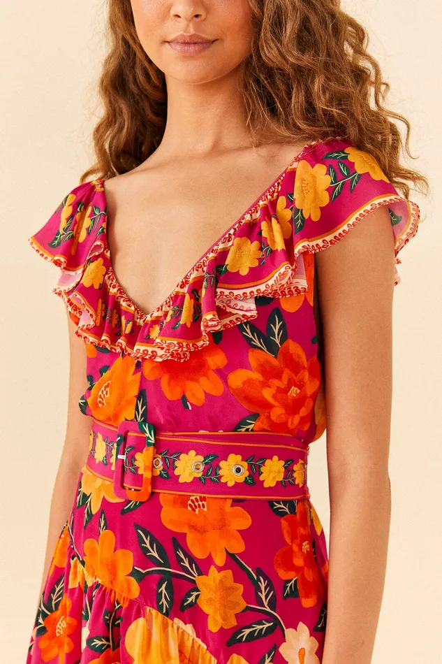 Pink Flowers Tapestry Mini Dress Women Farm Rio Mini Dresses