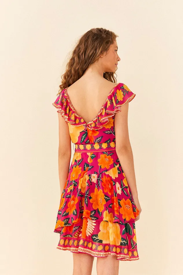 Pink Flowers Tapestry Mini Dress Women Farm Rio Mini Dresses