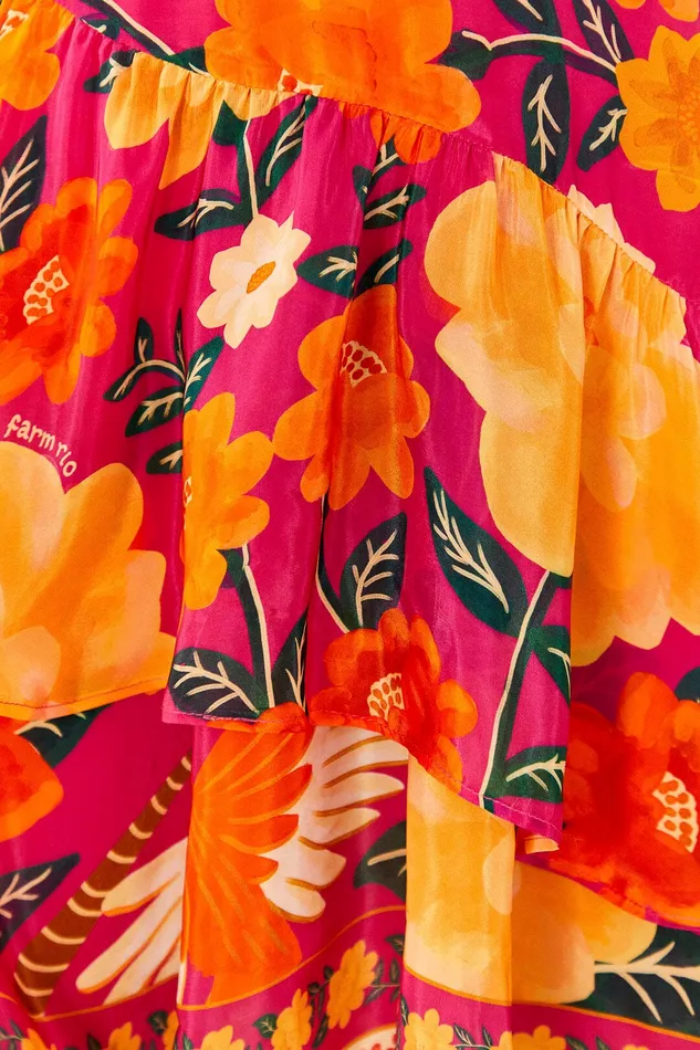 Pink Flowers Tapestry Mini Dress Women Farm Rio Mini Dresses