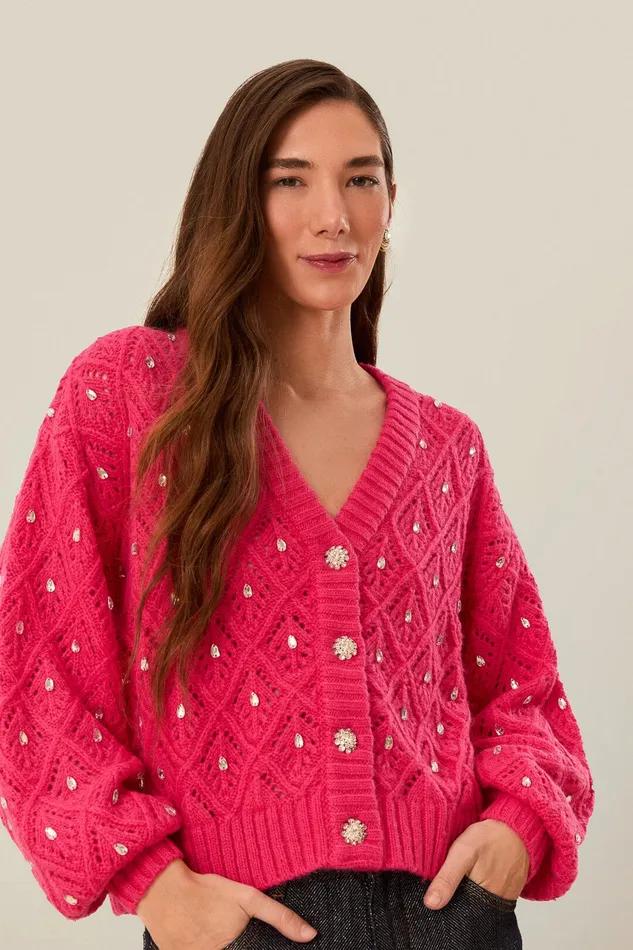 Pink Lace Knit Sweater Women Farm Rio Sweaters and Sweatshirts