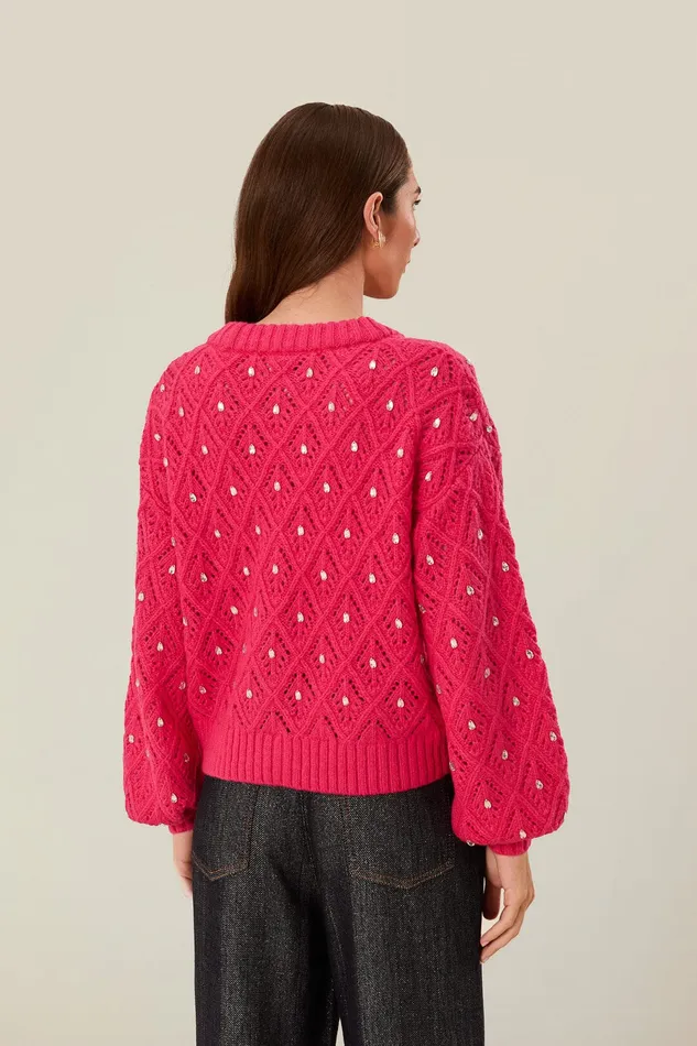 Pink Lace Knit Sweater Women Farm Rio Sweaters and Sweatshirts