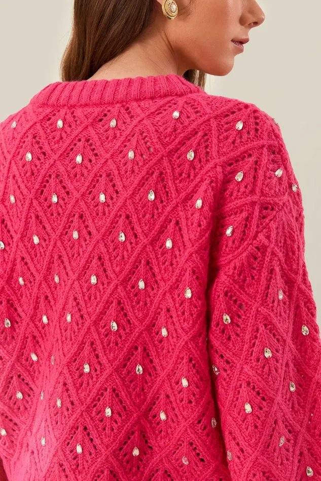 Pink Lace Knit Sweater Women Farm Rio Sweaters and Sweatshirts