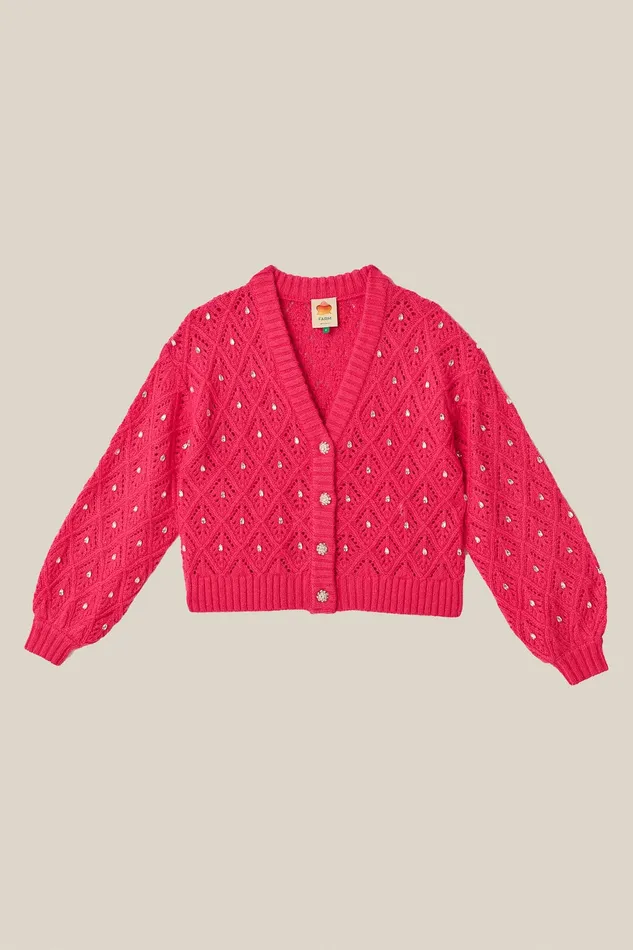 Pink Lace Knit Sweater Women Farm Rio Sweaters and Sweatshirts