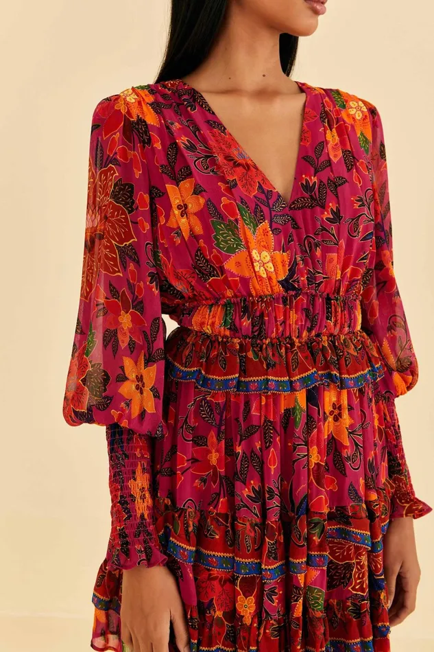 Pink Tropical Tapestry Mini Dress Women Farm Rio Mini Dresses