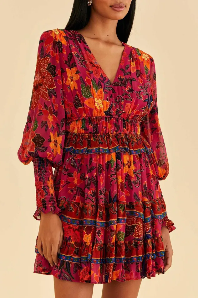 Pink Tropical Tapestry Mini Dress Women Farm Rio Mini Dresses