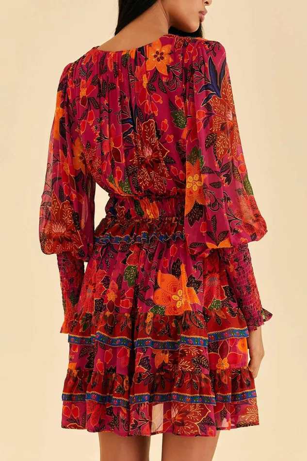Pink Tropical Tapestry Mini Dress Women Farm Rio Mini Dresses