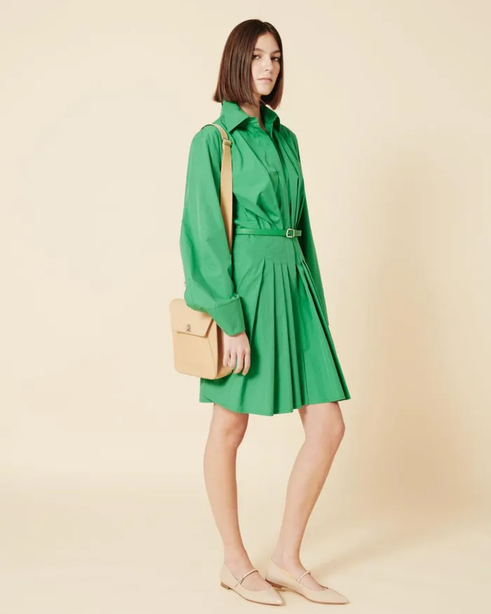 Pleated Cotton Shirt Dress Leaf Women Akris Dresses