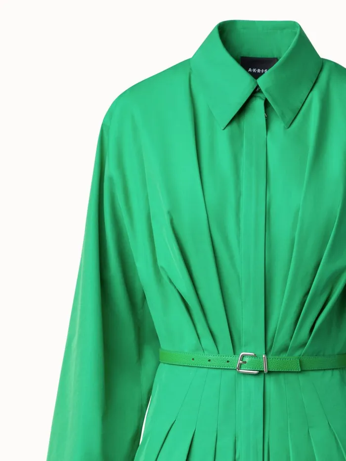 Pleated Cotton Shirt Dress Leaf Women Akris Dresses