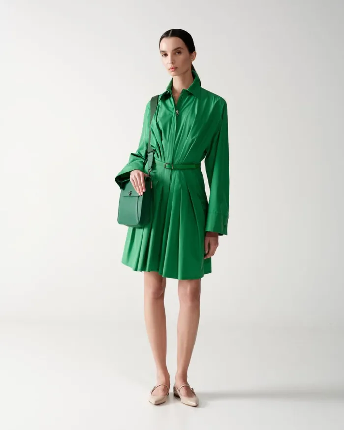 Pleated Cotton Shirt Dress Leaf Women Akris Dresses