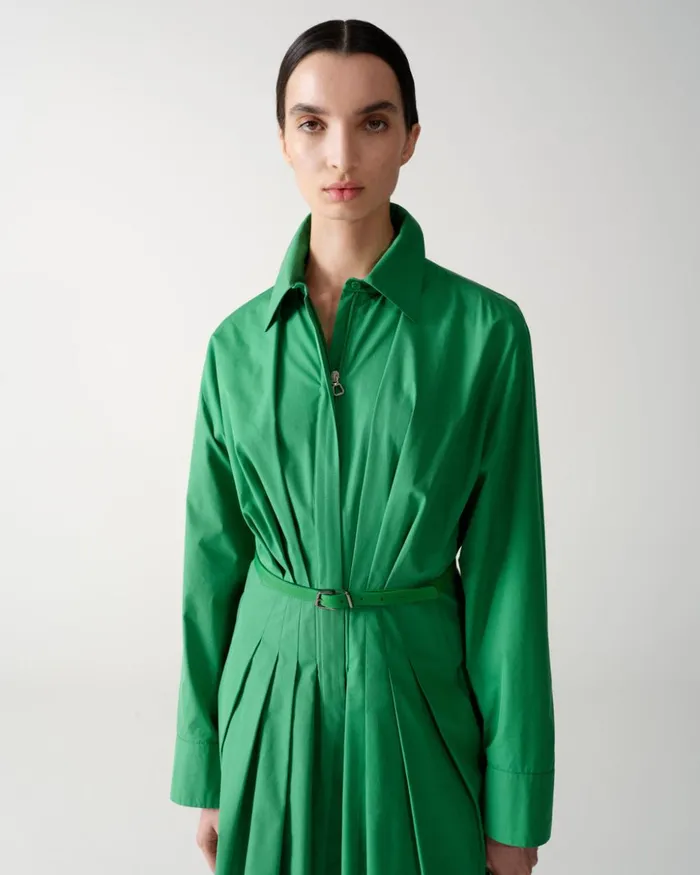 Pleated Cotton Shirt Dress Leaf Women Akris Dresses
