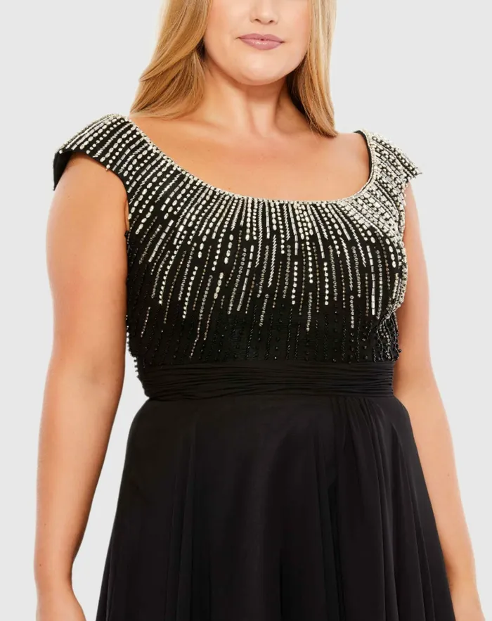 Plus Size Dresses Beaded Cap Sleeve A Line Gown Plus Black Mac Duggal Women