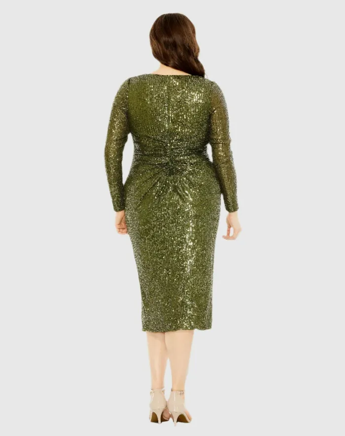 Plus Size Dresses Long Sleeve Sequin Gathered Waist Dress Black 8211 Mac Duggal Women Plus Size Dresses Long Sleeve Sequin Gathered Waist Dress Black 8211 Mac Duggal Women