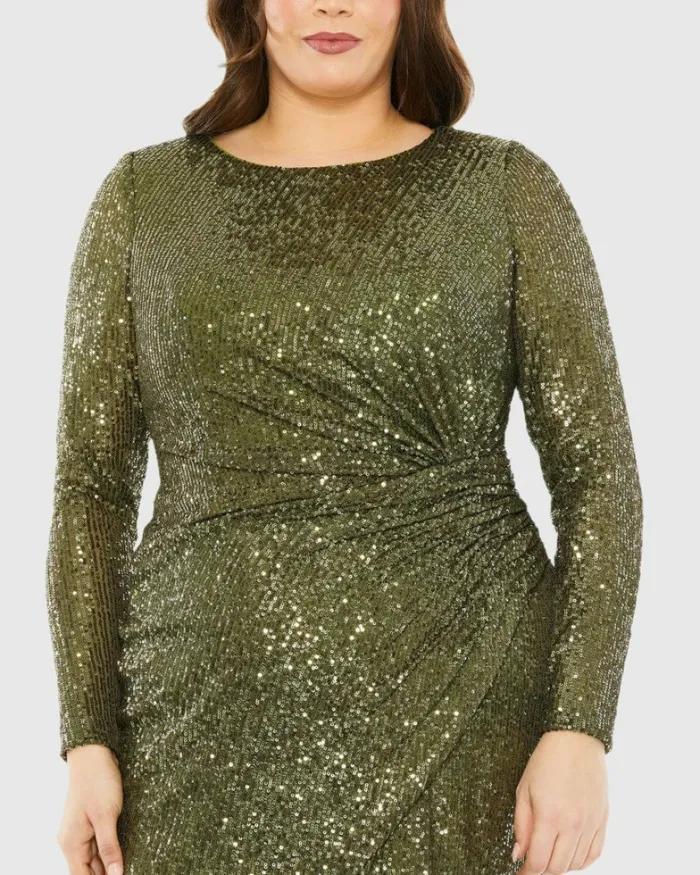Plus Size Dresses Long Sleeve Sequin Gathered Waist Dress Black 8211 Mac Duggal Women Plus Size Dresses Long Sleeve Sequin Gathered Waist Dress Black 8211 Mac Duggal Women