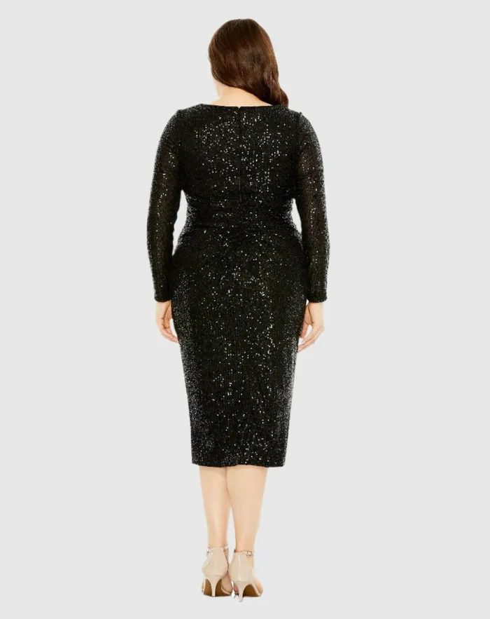 Plus Size Dresses Long Sleeve Sequin Gathered Waist Dress Black 8211 Mac Duggal Women Plus Size Dresses Long Sleeve Sequin Gathered Waist Dress Black 8211 Mac Duggal Women