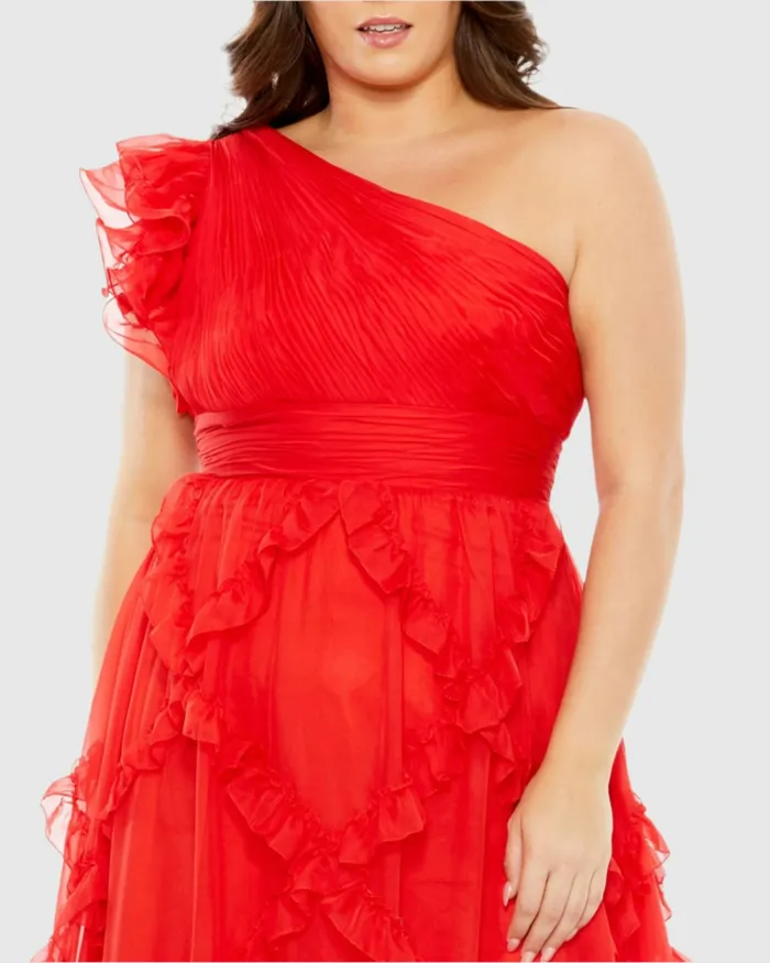 Plus Size Dresses Ruffled One Shoulder Ruched Plus Size Dress Red Mac Duggal Women Plus Size Dresses Ruffled One Shoulder Ruched Plus Size Dress Red Mac Duggal Women