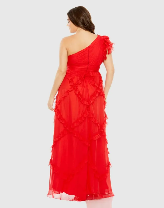 Plus Size Dresses Ruffled One Shoulder Ruched Plus Size Dress Red Mac Duggal Women Plus Size Dresses Ruffled One Shoulder Ruched Plus Size Dress Red Mac Duggal Women