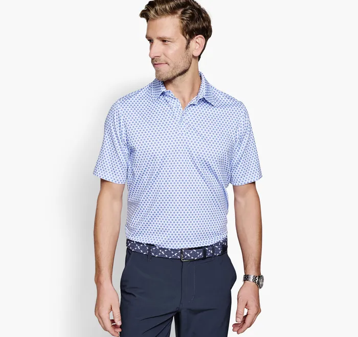 Polos and Tees XC4 Performance Polo WhiteBlue Dotted Circle Johnston and Murphy Men