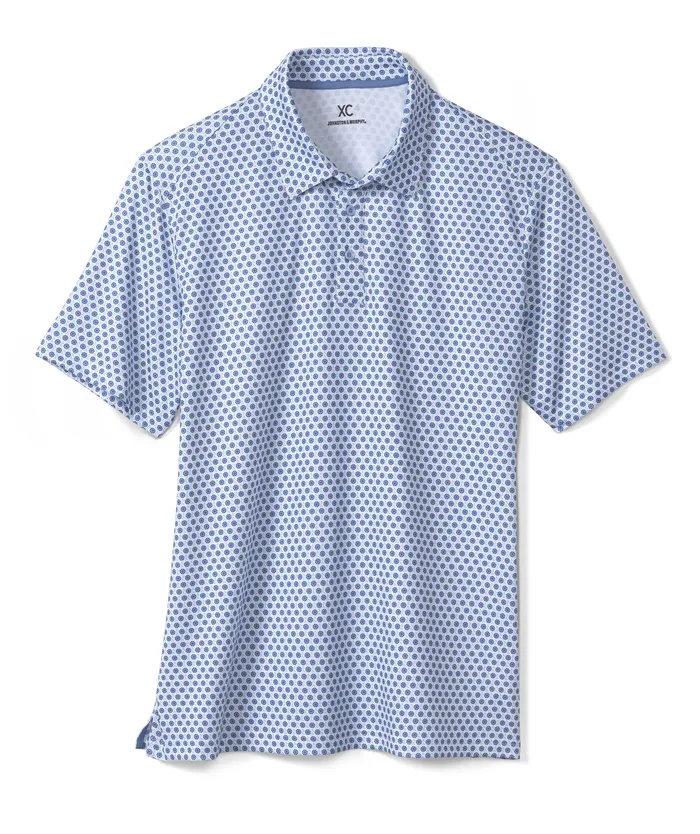 Polos and Tees XC4 Performance Polo WhiteBlue Dotted Circle Johnston and Murphy Men