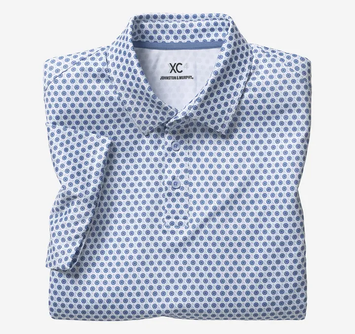 Polos and Tees XC4 Performance Polo WhiteBlue Dotted Circle Johnston and Murphy Men